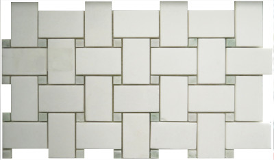Basket Weave Thassos With Ming Green Dots Polished (BAY0064)