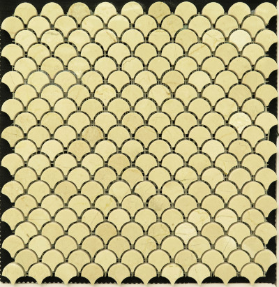 Crema Marfil Polished Fan Design Mosaic 12" x 12" (BAY0051)