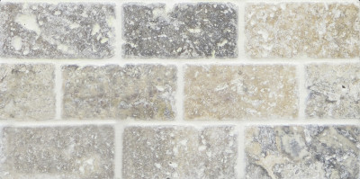 Silver Travertine Mosaic Tumbled Brick 2" x 4" (SFD146)